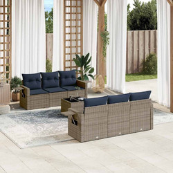 vidaXL Σετ Σαλόνι Κήπου Rattan 7τμχ Εκρού Μπλε 3219910