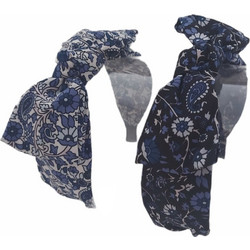 RO Accessories Εμπριμέ Στέκα Μαλλιών Υφασμάτινη Φιόγκος Γαλάζια 14-0101