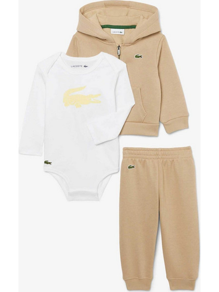 Lacoste Βρεφικό Σετ Φόρμας για Αγόρι Χειμωνιάτικο Μπεζ Λευκό 32W1153