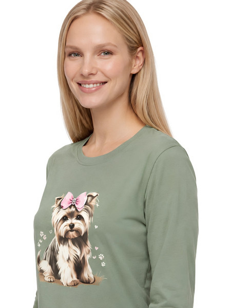 PNN Nightwear Yorkshire Terrier Σετ Γυναικείες Πιτζάμες Χειμωνιάτικες Βαμβακερές Πράσινο Mint 1271-1604