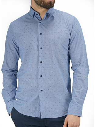 Explorer Ανδρικό Πουκάμισο Βαμβακερό Μακρυμάνικο Slim Fit Μπλε 1721105019