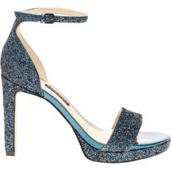Nine West EDYNP3 Γυναικεία Πέδιλα Μπλε με Λεπτό Ψηλό Τακούνι και Στρας