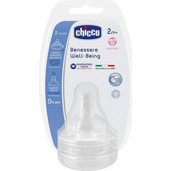 Chicco Well-Being Θηλή Σιλικόνης για Μπιμπερό 2m+ Ρυθμιζόμενης Ροής 2τμχ