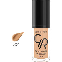 Golden Rose Total Cover 2 In 1 & Concealer 12 Light Beige Liquid Foundation SPF15 30ml