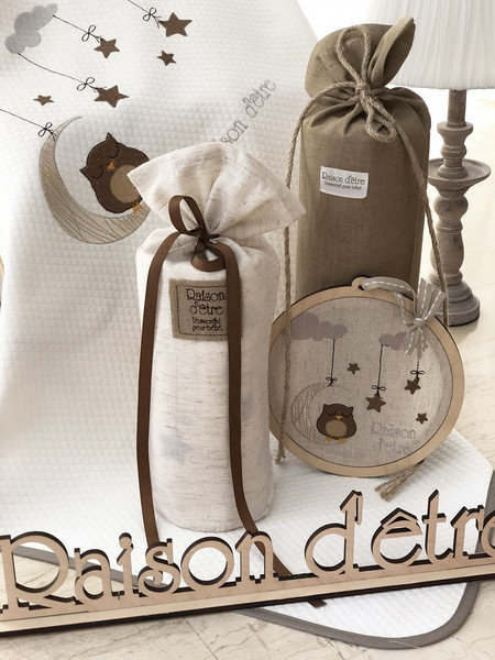 Raison D'Etre Dreamy Owl Κουβέρτα Κούνιας Πικέ 120x160 Λευκή Καφέ