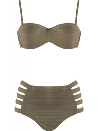 Gsecret Bikini Set Strapless με Ενίσχυση Ψηλόμεσο Brazil Χακί LX2050-11504
