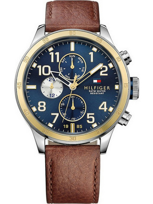 Tommy Hilfiger Trent Ανδρικό Ρολόι Χρονογράφος με Καφέ Δερμάτινο Λουράκι 1791137