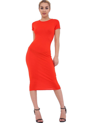Basic Midi Bodycon Dress Red