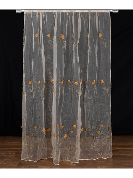 Silk Fashion Κουρτίνα Floral με Τρέσα 280x300 Ανάγλυφο Λουλούδι Κίτρινο