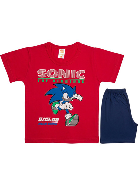 Nina Club Sonic Παιδική Πιτζάμα Βαμβακερή Καλοκαιρινή Κόκκινη Navy Μπλε 21-155