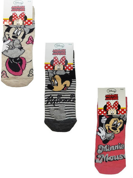 Disney Παιδικές Κάλτσες Minnie Σετ 3 Ζεύγη - Μπεζ+Γκρί+Ροζ