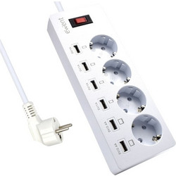 Πολύπριζο Ewent EW3937 4 Θέσεων 6x Usb 1.8m - Λευκό