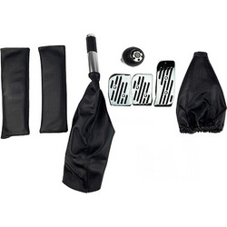 Auto GS Πεντάλ Αλουμινίου Universal Racing Με Πόμολο Λεβιέ, Φυσούνα Ταχυτήτων / Χειροφρένου Μαύρο Σετ 6 Τεμάχια 43005