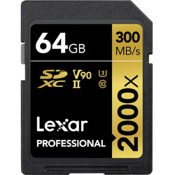 Lexar 2000X Professional SDXC 64GB Class 10 U3 V90 UHS-II + USB Adapter