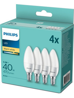 Philips Λάμπες LED Κερί B35 Θερμό Λευκό 470lm 4τμχ E14/5,5W/220-240V2700K 106x35mm
