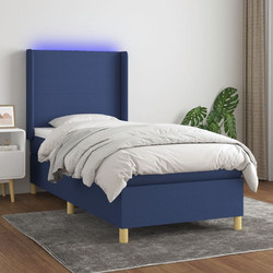 vidaXL Κρεβάτι Boxspring με Στρώμα & LED Υφασμάτινο Μπλε 80x200cm 3138675