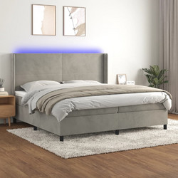 vidaXL Κρεβάτι Boxspring Βελούδινο με Στρώμα & LED Αν.Γκρι 200x200cm 3139463