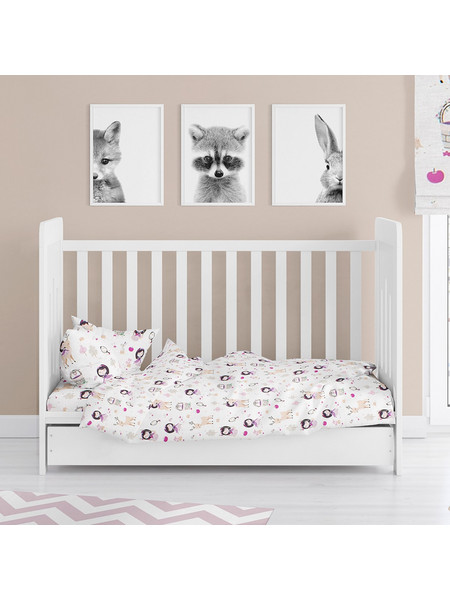 Dimcol Lily & Deer 179 Βρεφικό Σεντόνι Κούνιας Βαμβακερό με Λάστιχο 70x140+15 White/Pink