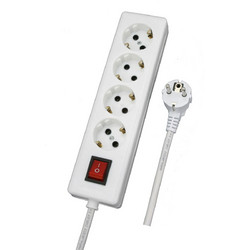 Πολύπριζο 4 θέσεων με καλώδιο 3x1,5mm 3m με διακόπτη λευκό