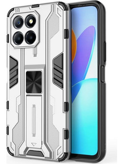 Θήκη Honor X8 5G Mad Mask Πλάτη Shockproof Armor με Μαγνητικό δαχτυλίδι και ποδαράκι Βάση στήριξης TPU ασημί