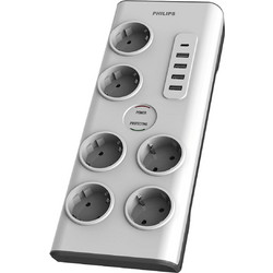 Πολύπριζο Ασφαλείας PHILIPS 6 Θέσεων με 5 Θύρες USB 2 Μέτρα Λευκό