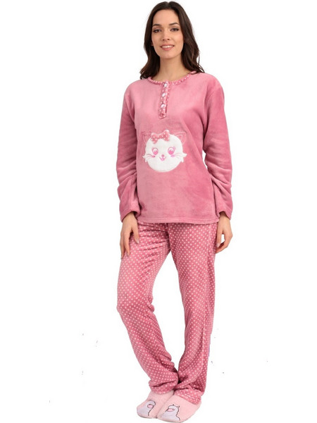 Lydia Creations Παιδική Πιτζάμα Fleece Χειμωνιάτικη Ροζ 22552-1