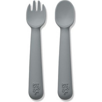 Interbaby Σετ Βρεφικό Πιρούνι & Κουτάλι Σιλικόνης 6m+ Blue Grey 2τμχ