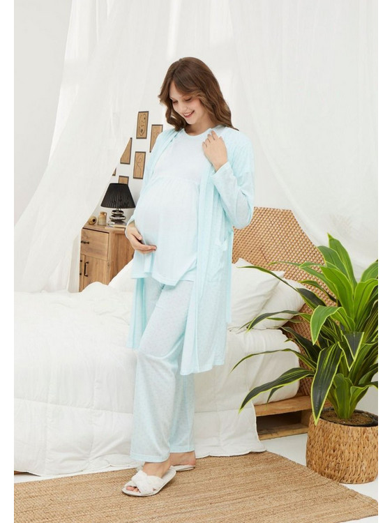 Πιτζάμα εγκυμοσύνης με ρόμπα Pijamood Blue Dots PJMD2113-Γαλάζιο