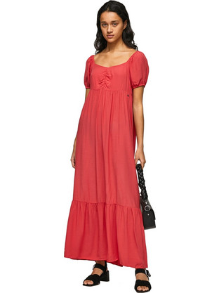 Pepe Jeans Bernardette Midi Καλοκαιρινό Καθημερινό Φόρεμα Κόκκινο PL953240-217