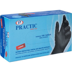 Practic Super Plus Ιατρικά Εξεταστικά Γάντια Νιτριλίου Μαύρα 100τμχ