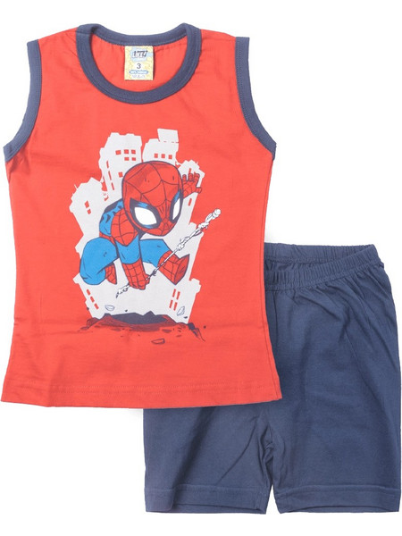 Like Spider-Man Παιδική Πιτζάμα Βαμβακερή Καλοκαιρινή Κόκκινη Navy Μπλε 222-0203