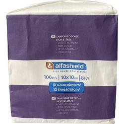 Alfashield Μη Αποστειρωμένες Γάζες 8ply 10x10cm 100τμχ