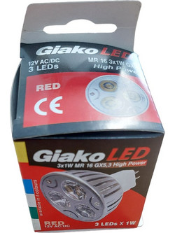 GiakoLed , Λάμπα Led Spotlight 3x1W MR16 12V AC/DC RED