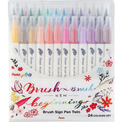 Μαρκαδόροι Pentel Arts Brush Sign Pen Twin Σετ 24 Χρώματα