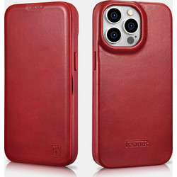 iCarer CE Oil Wax Premium Leather Folio MagSafe Book Red (iPhone 14 Pro Max)
