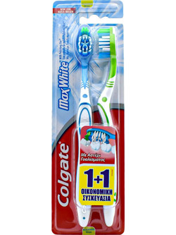 Colgate Max White Medium Οδοντόβουρτσες 2τμχ Μπλε Πράσινη