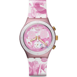 Swatch Rose Jungle Γυναικείο Ρολόι Χρονογράφος με Ροζ Καουτσούκ Λουράκι YCP1001
