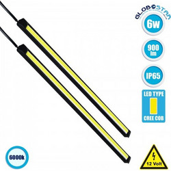 GloboStar(R) 81721 Σετ 2 Μπάρες Αλουμινίου DRL LED CREE COB 6W 600lm 120 DC 12V Αδιάβροχες IP65 Ψυχρό Λευκό 6000K - 6591