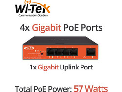 Wi-Tek WI-PS305GH Unmanaged L2 Switch με 4 Θύρες Ethernet 1Gbps και 1 SFP Θύρα