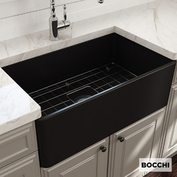 Bocchi 1138-401 Black Matt Υποκαθήμενος Νεροχύτης Πορσελάνης Ματ 76x46cm