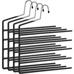 SONGMICS Trousers Hangers, 5-Bar Clothes Hangers, Set of 4, Space-Saving, Open-Ended, Non-Slip Trousers Organisers for Jeans Towels Scarves, Black CRI034B02