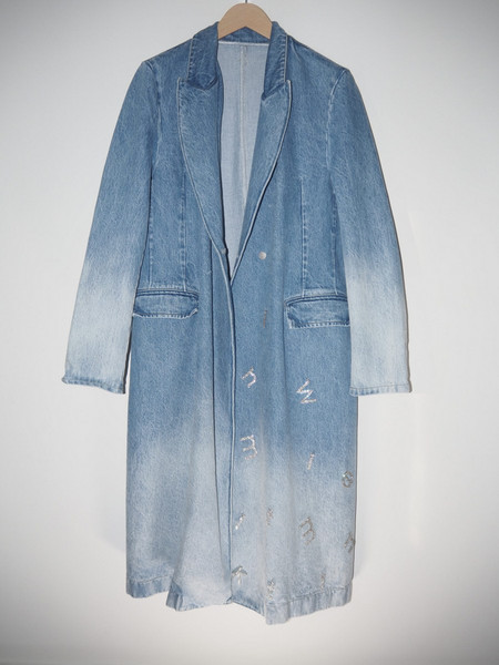 ...Denim Trench Coat With Milkwhite Crystal Letters
