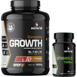 Warriorlab Complete Growth Strawberry Πρωτεΐνη Ορού Γάλακτος Όγκου 3kg + Vitamin C 1000mg 60 Ταμπλέτες