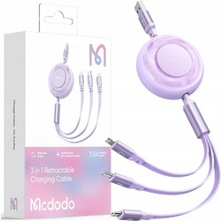 Mcdodo Flat / Retractable USB to Lightning / Type-C / micro USB Cable 3.5A Μωβ (CA-3731)