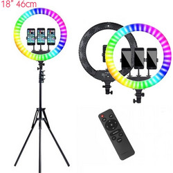 Επαγγελματικό φωτιστικό Ring light RGB 18" 46cm 2700K-5500K με κοντρόλ και 3 βάσεις κινητών RGB1846