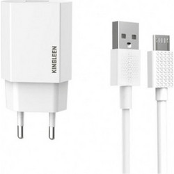 KINGLEEN E06 Φορτιστής κινητού / Mobile Charger με 2 Θύρες USB-A Και Καλώδιο USB Σε Micro - Χρώμα: Λευκό