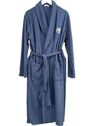 Ανδρική Ρόμπα Polar Fleece με Ζώνη, Εσωτερικά Κορδόνια και Γιακά Regular Fit, Μπλε Μαρέν