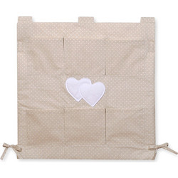 Cot tidy- Hanging Hearts white polka dots on beige