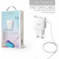 Tranyoo V20 Φορτιστής με Καλώδιο USB-C με 2 Θύρες USB-A White