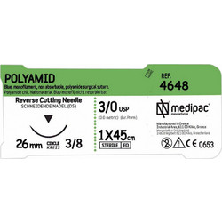 ΡΑΜΜΑ POLYAMID 3/0 45εκ. 26χιλ. 3/8 του κύκλου κόπτουσα MEDIPAC